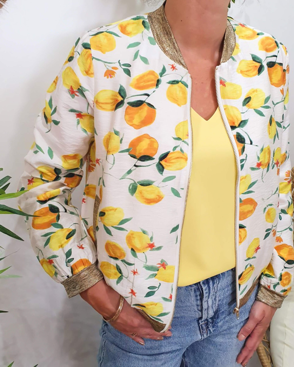 Bombers femme écru citrons jaunes