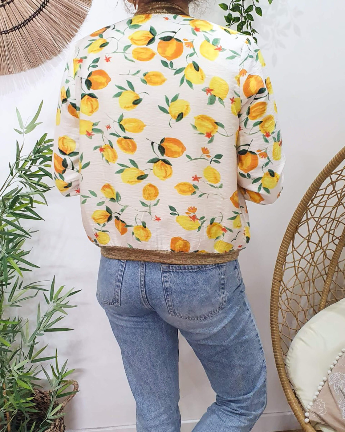 Bombers femme écru citrons jaunes