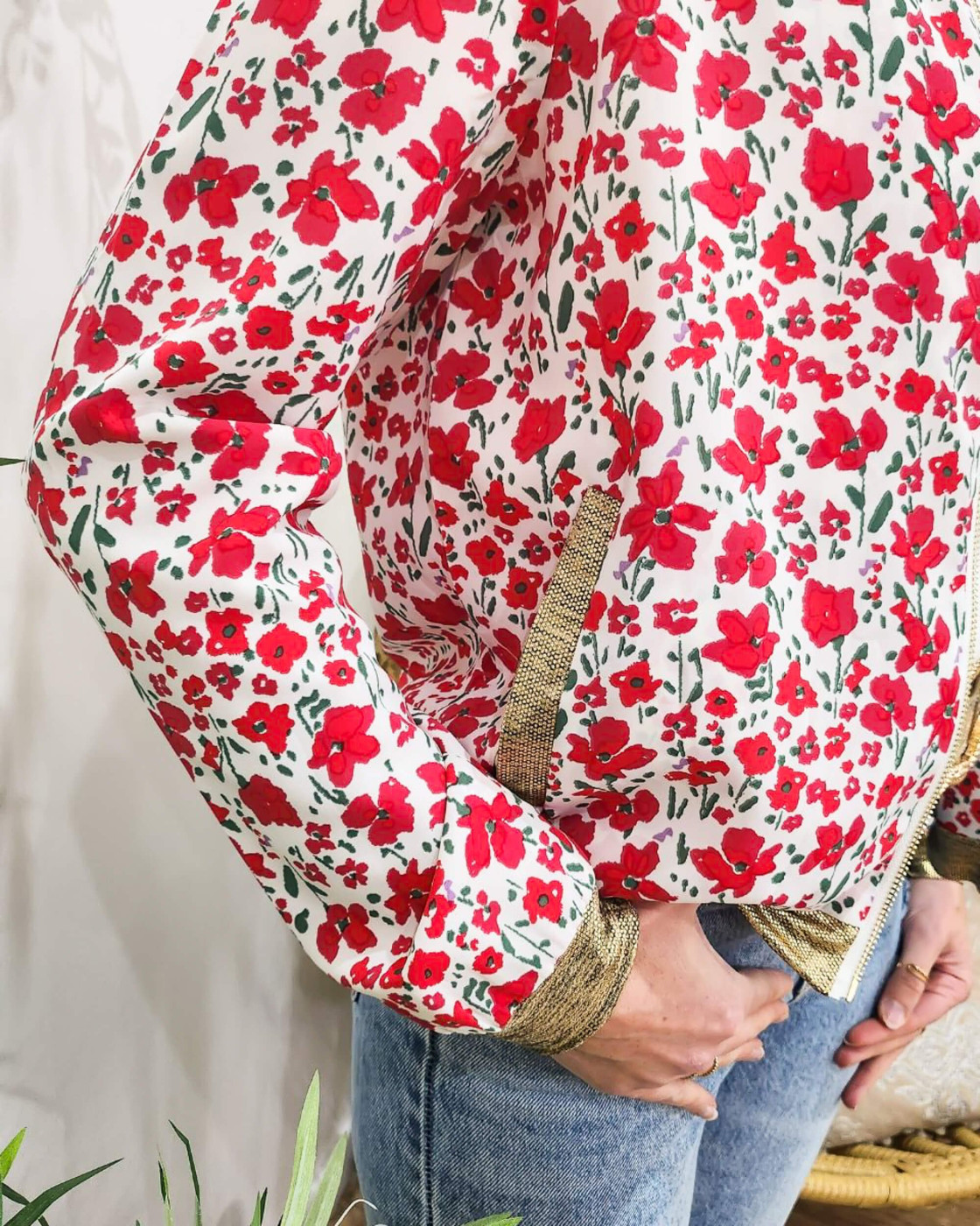 Bombers femme blanc fleurs rouges Fernande