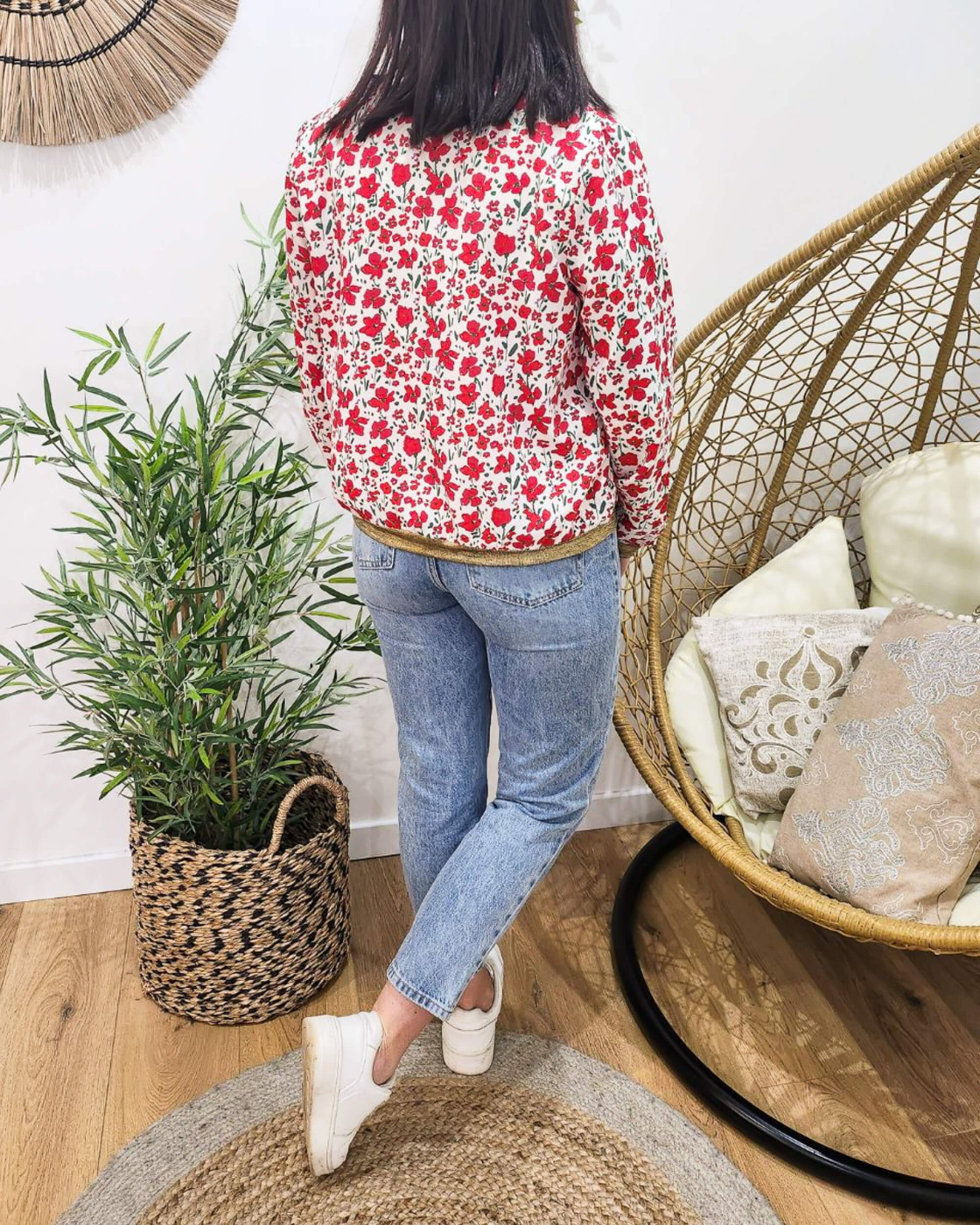 Bombers femme blanc fleurs rouges Fernande