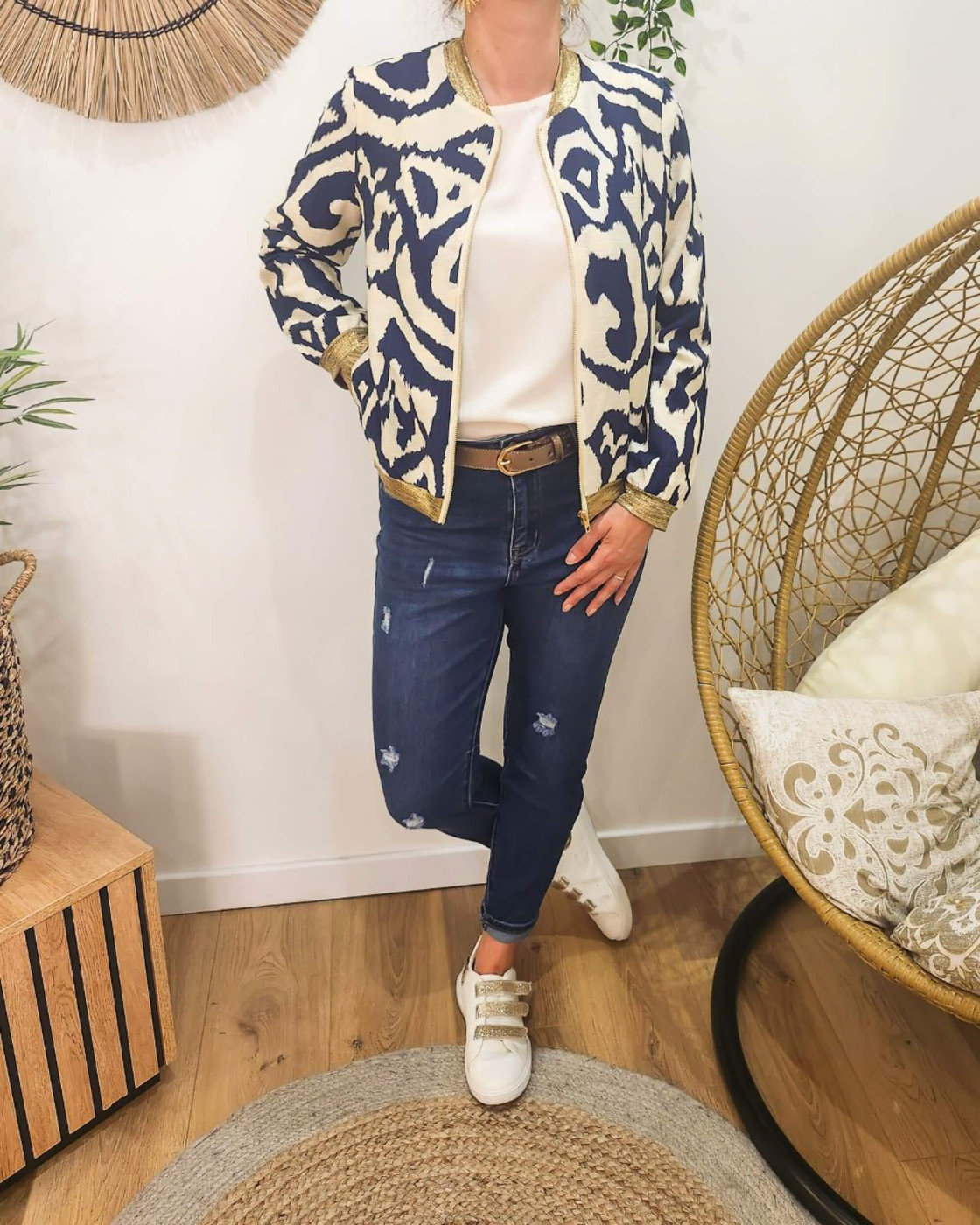 Bombers femme écru et bleu marine Lison