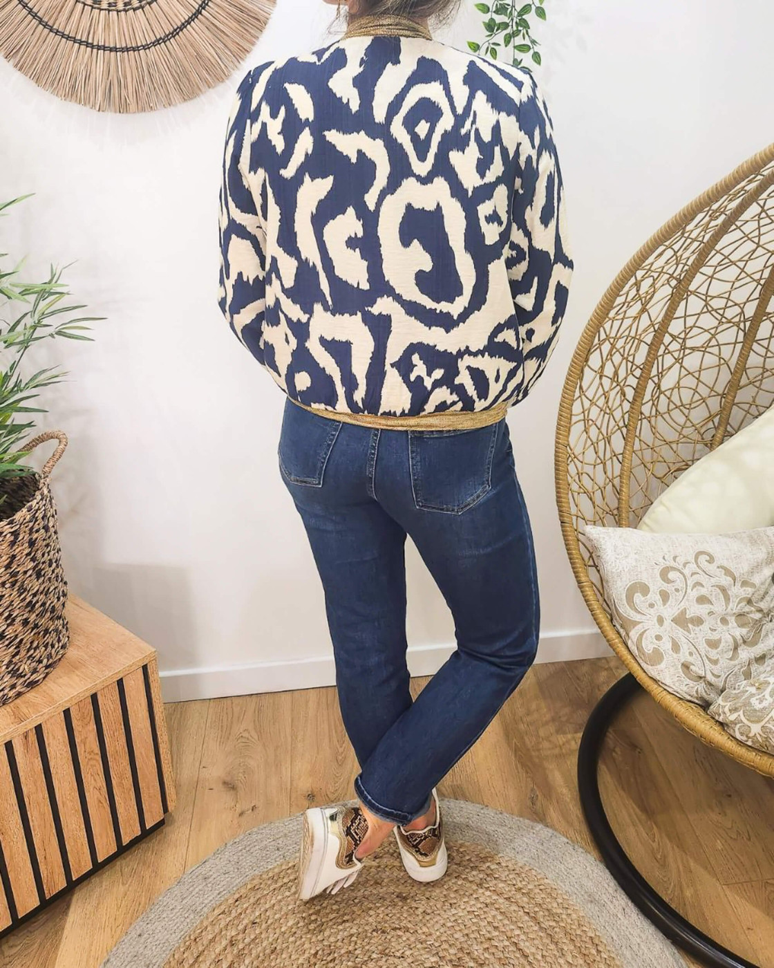 Bombers femme écru et bleu marine Lison