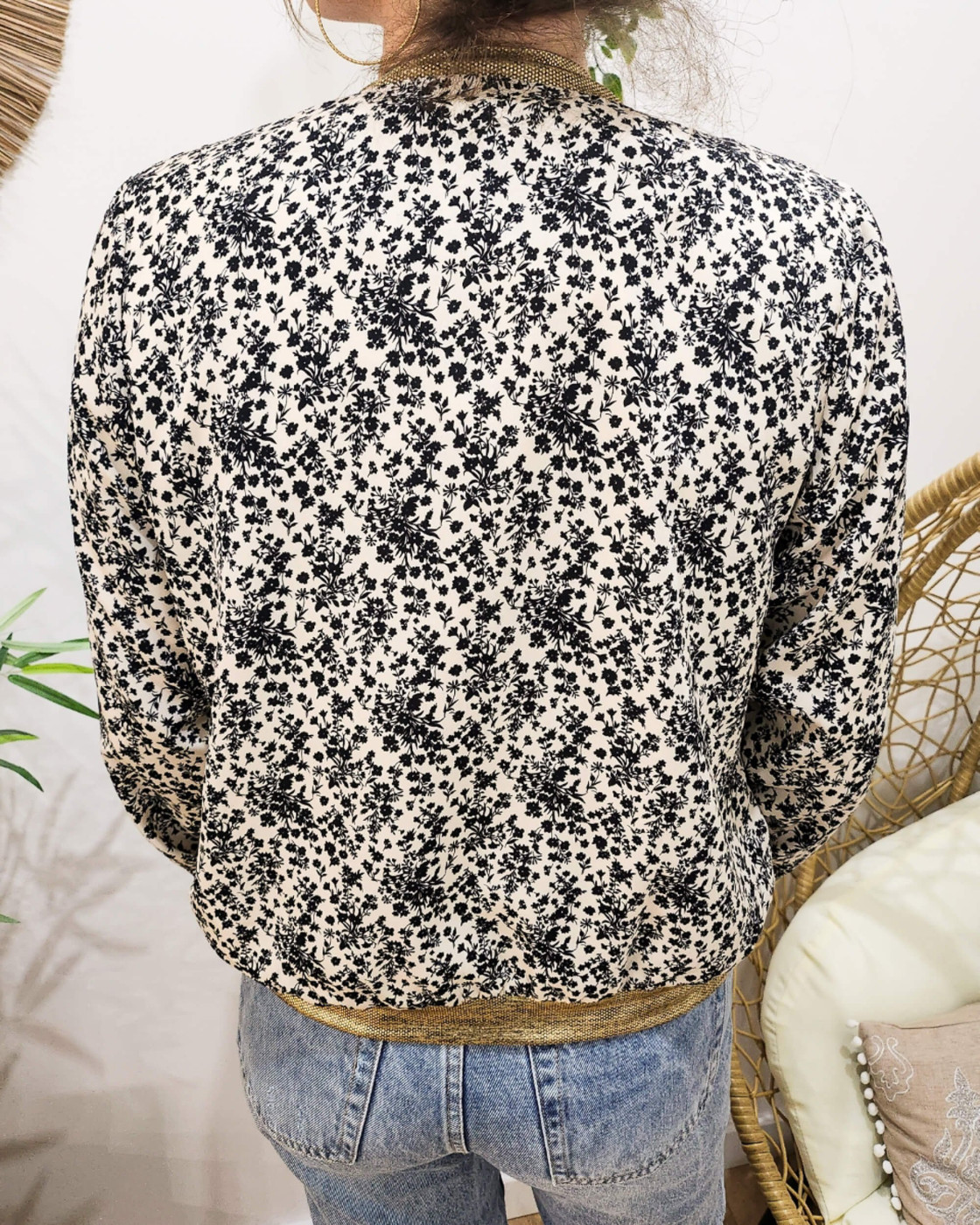 Bombers femme écru fleurs noires Adélise