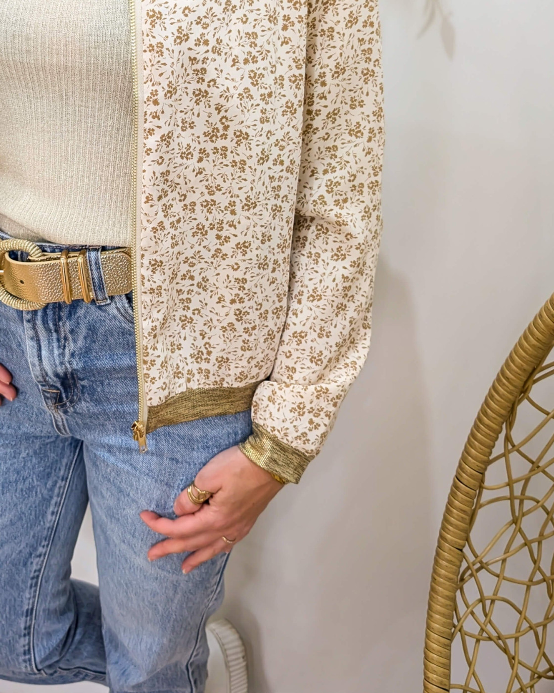 Bombers femme beige fleurs camel Hilaé