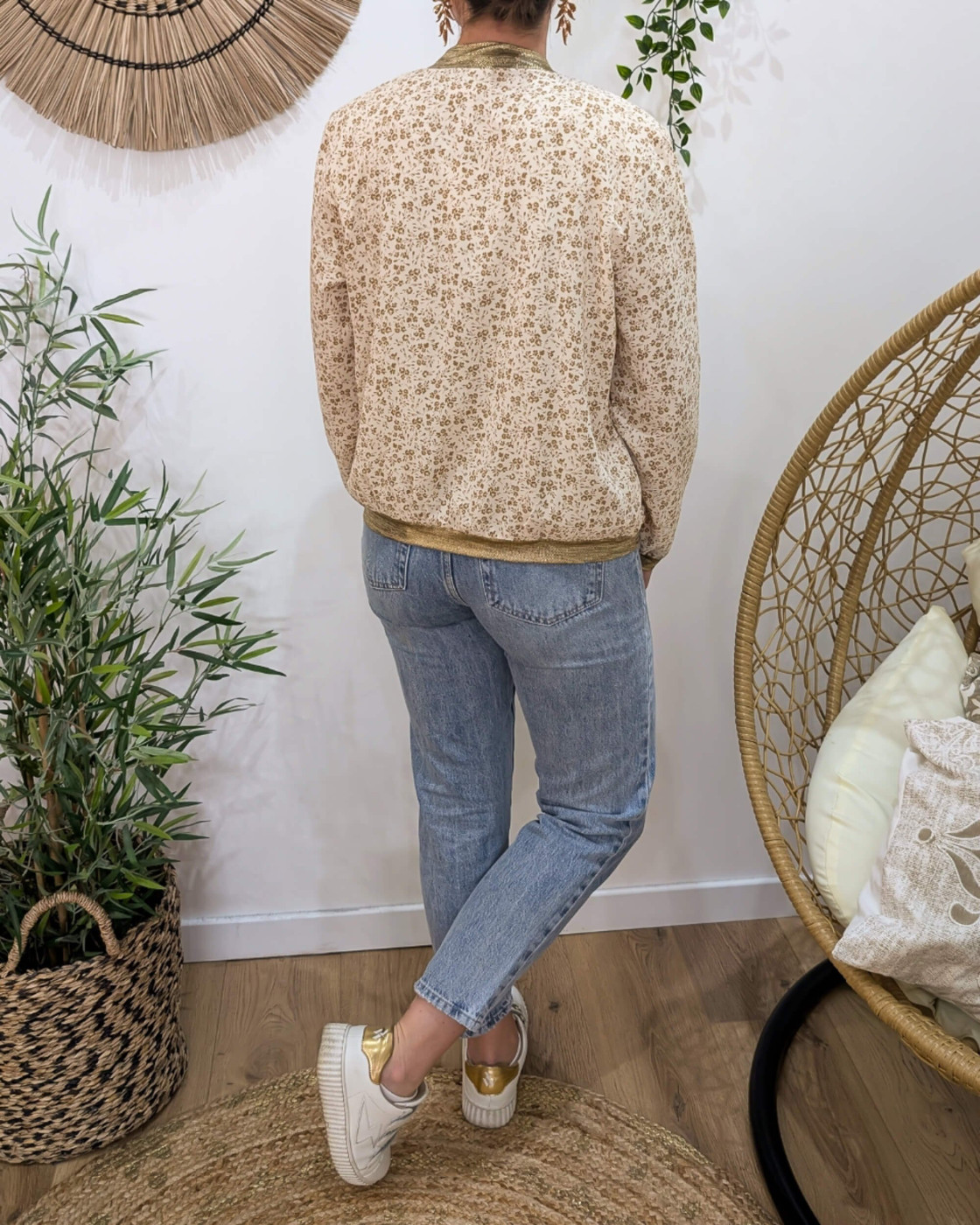 Bombers femme beige fleurs camel Hilaé