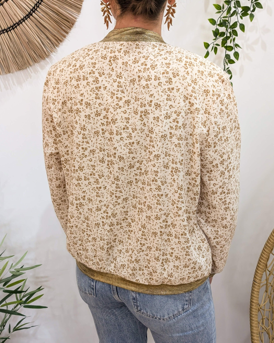 Bombers femme beige fleurs camel Hilaé