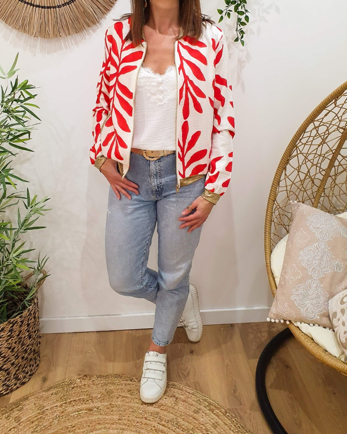 Bombers femme écru et rouge Ismérie