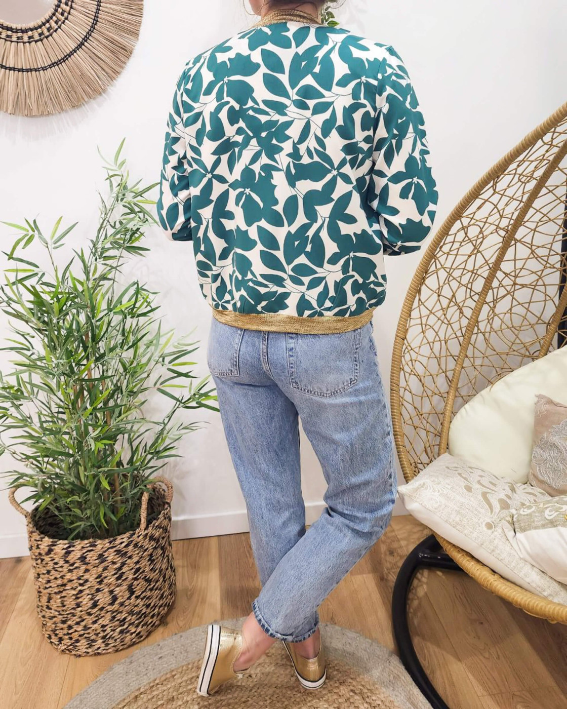 Bombers femme écru et vert Soizic