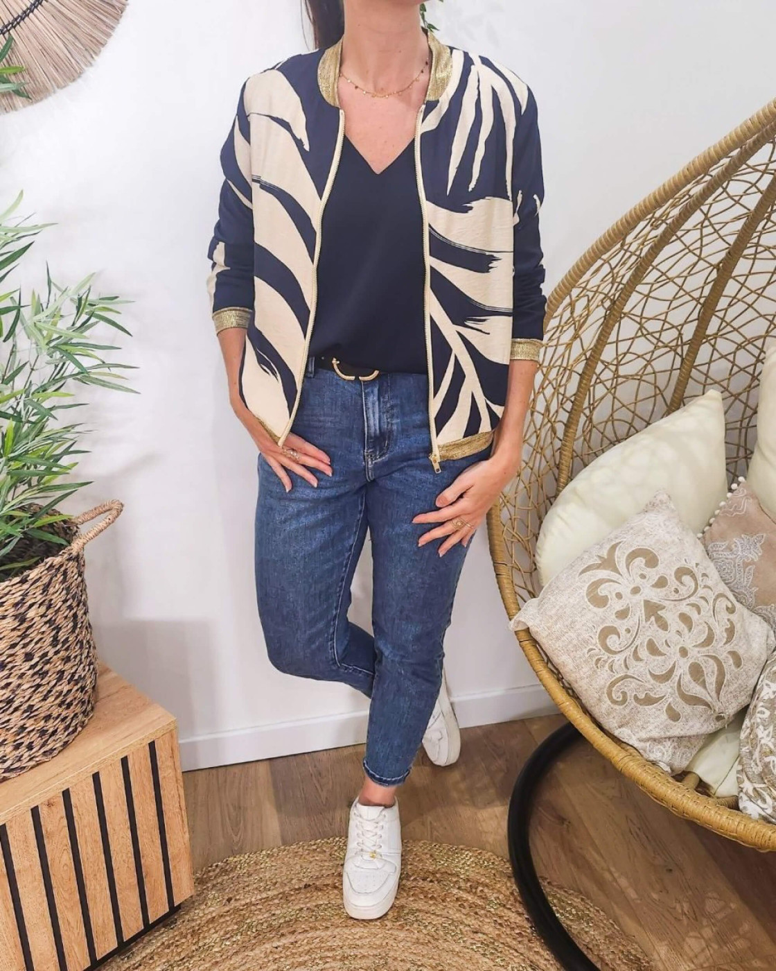 Bombers femme marine et beige Zena