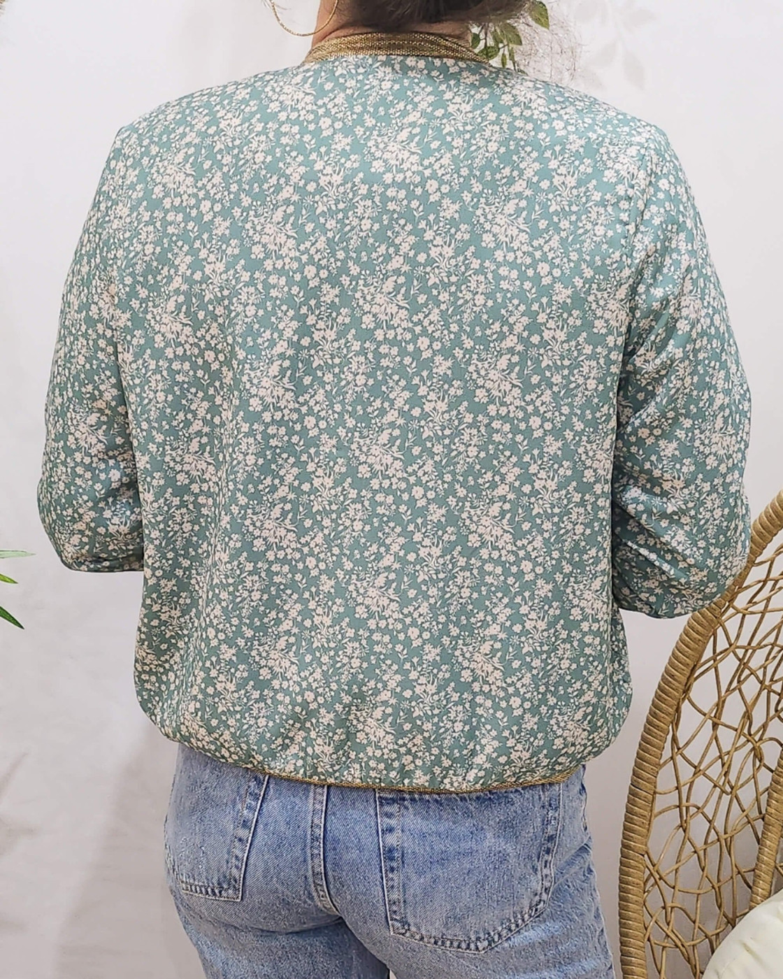 Bombers femme vert agate fleurs écrues Adélise