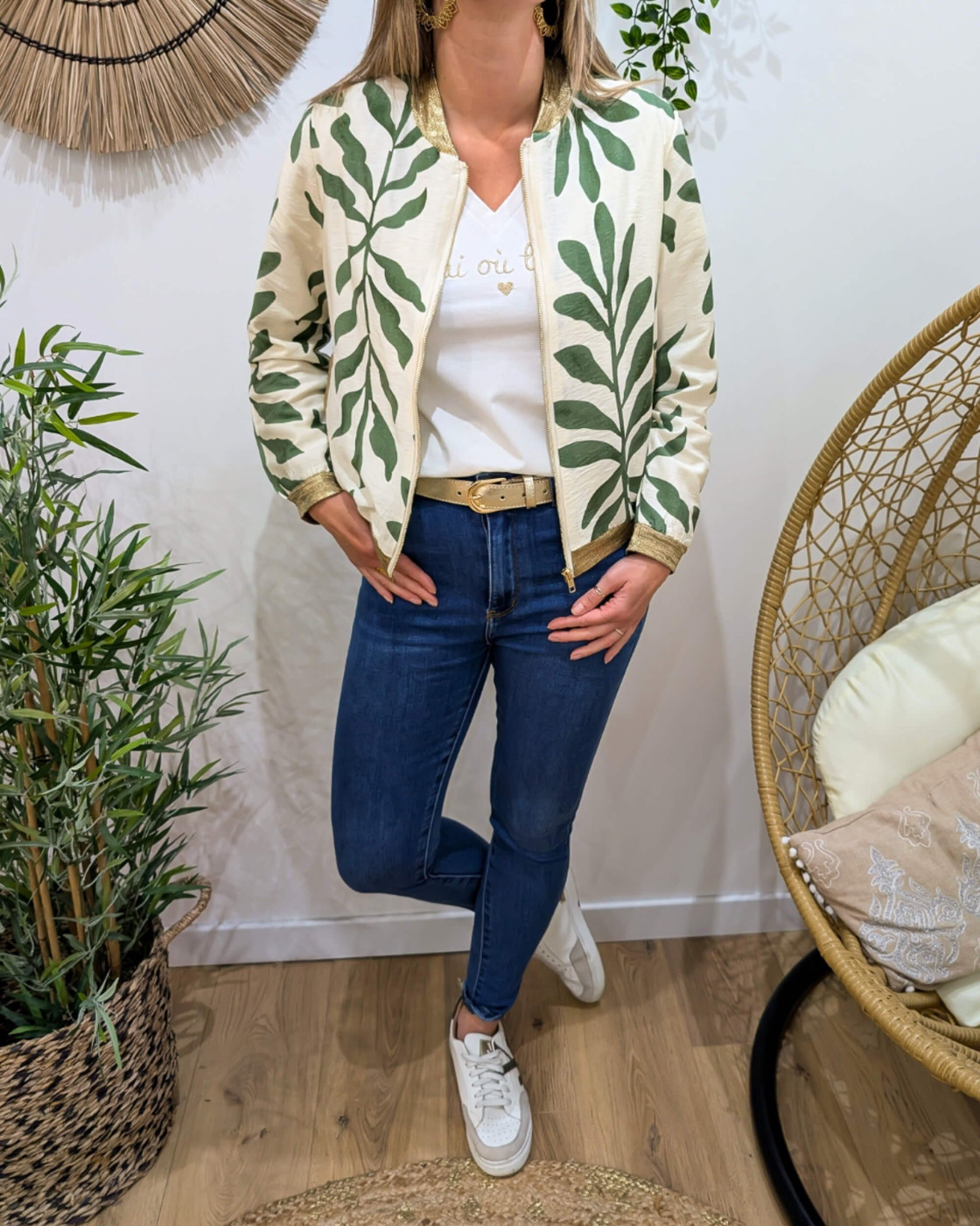 Bombers femme écru et vert Ismérie