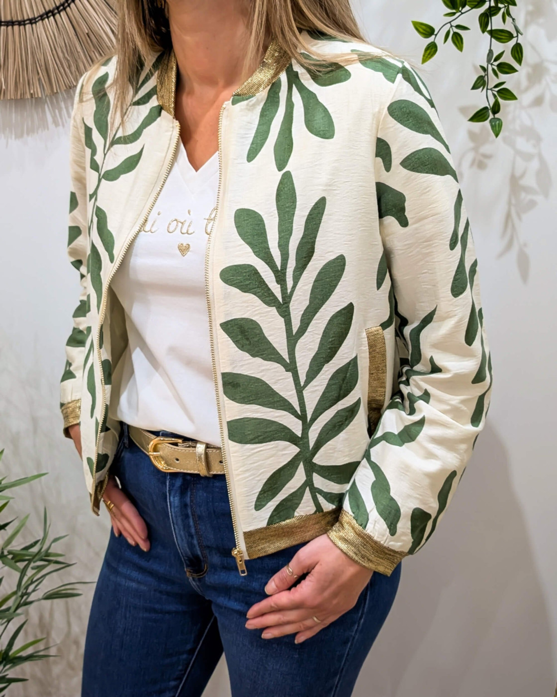 Bombers femme écru et vert Ismérie