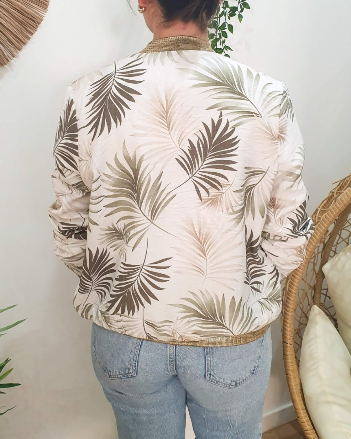 Bombers femme écru feuillages kaki et taupe Ombelline