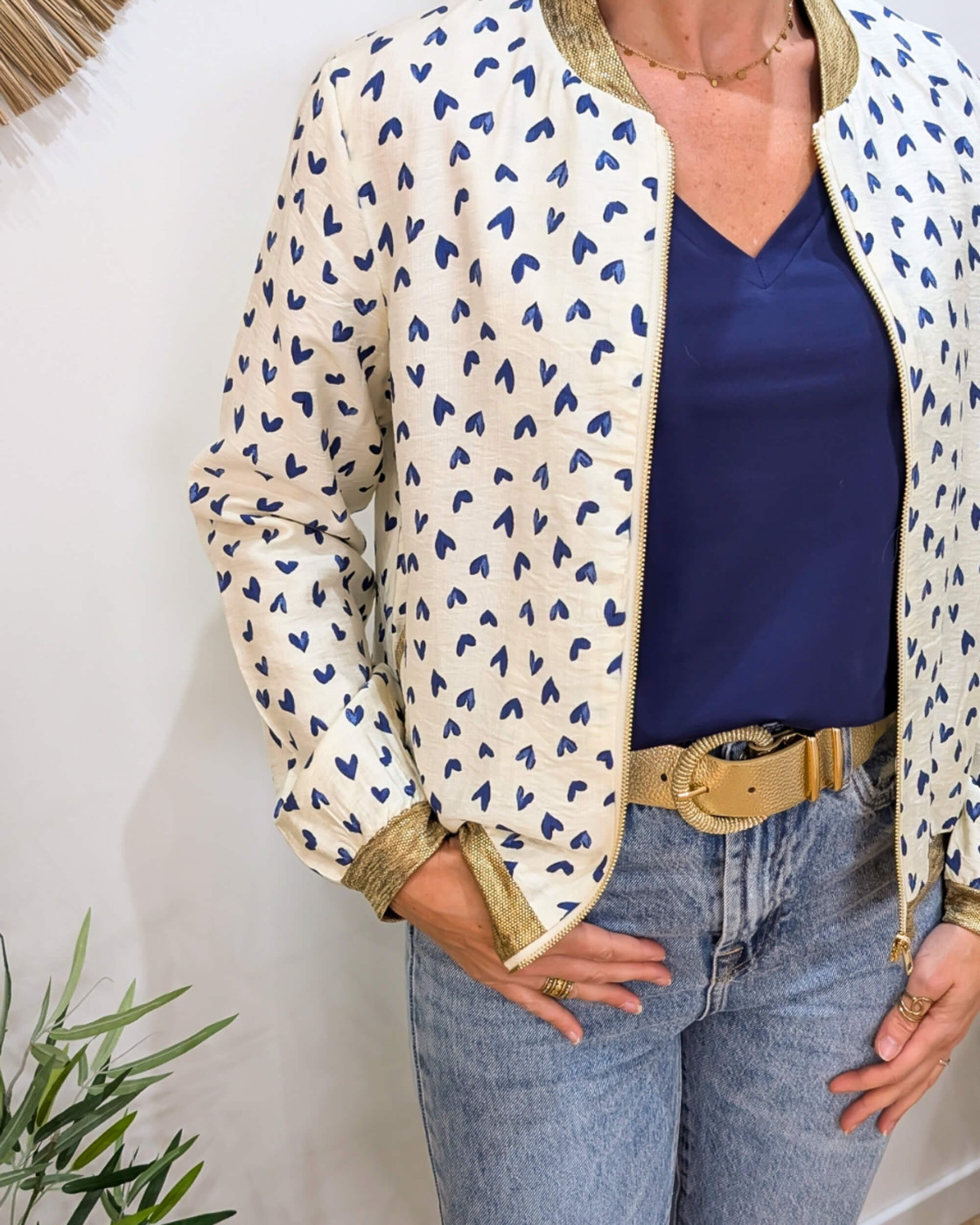 Bombers femme écru et bleu marine Nahélys