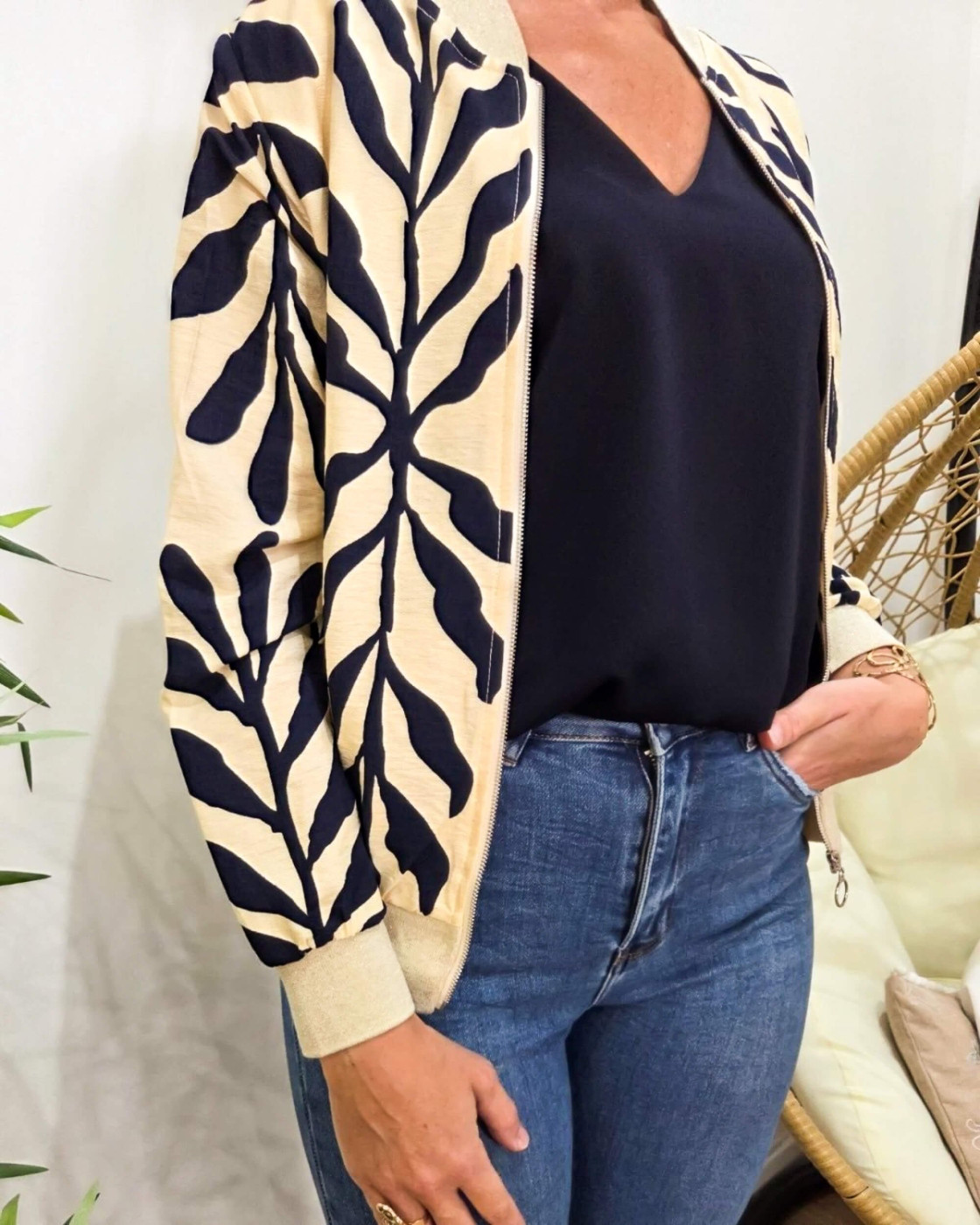 Bombers femme beige et marine Cyanna