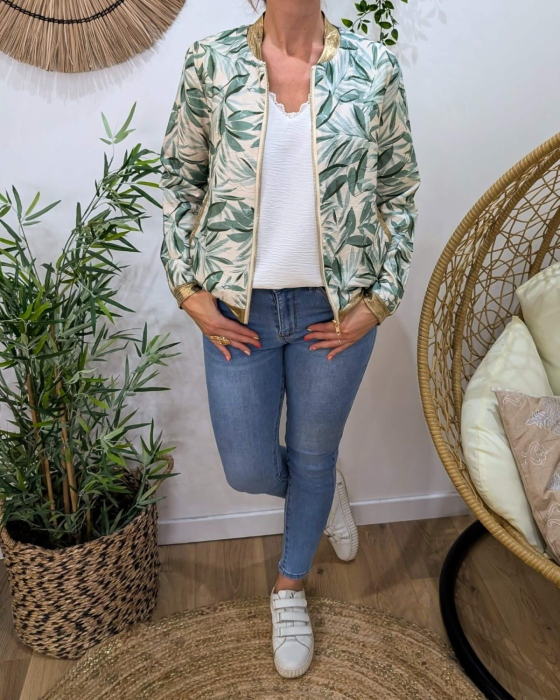 Bombers femme feuillage vert agathe Aminda