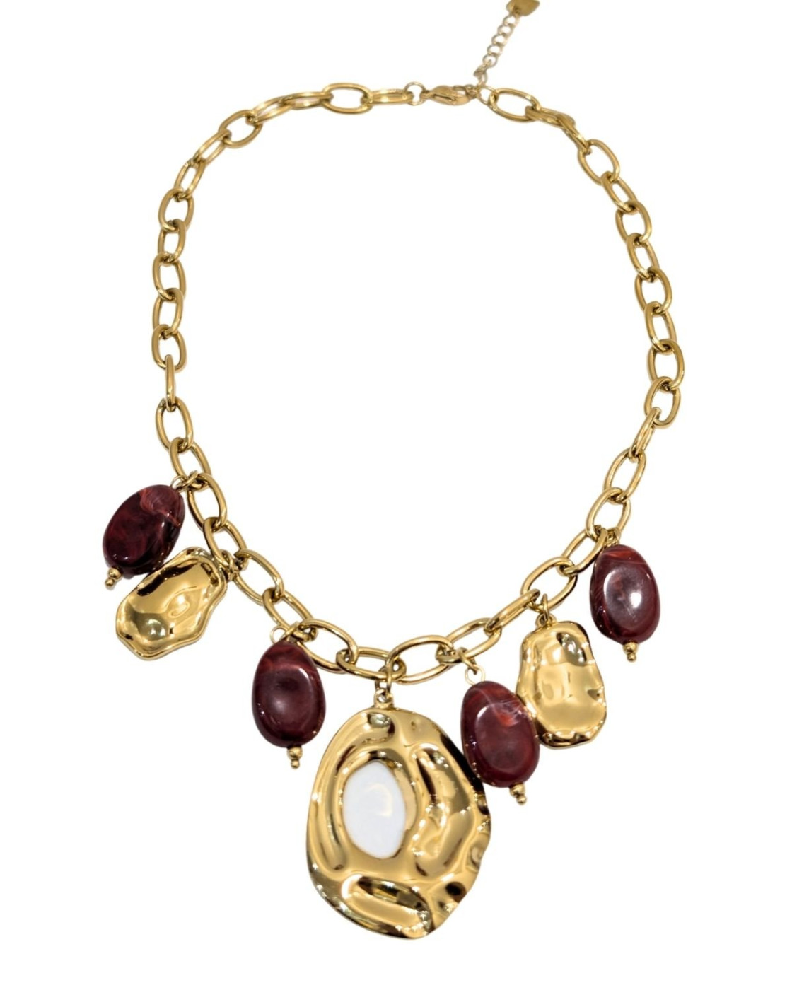 Collier femme acier maille breloques