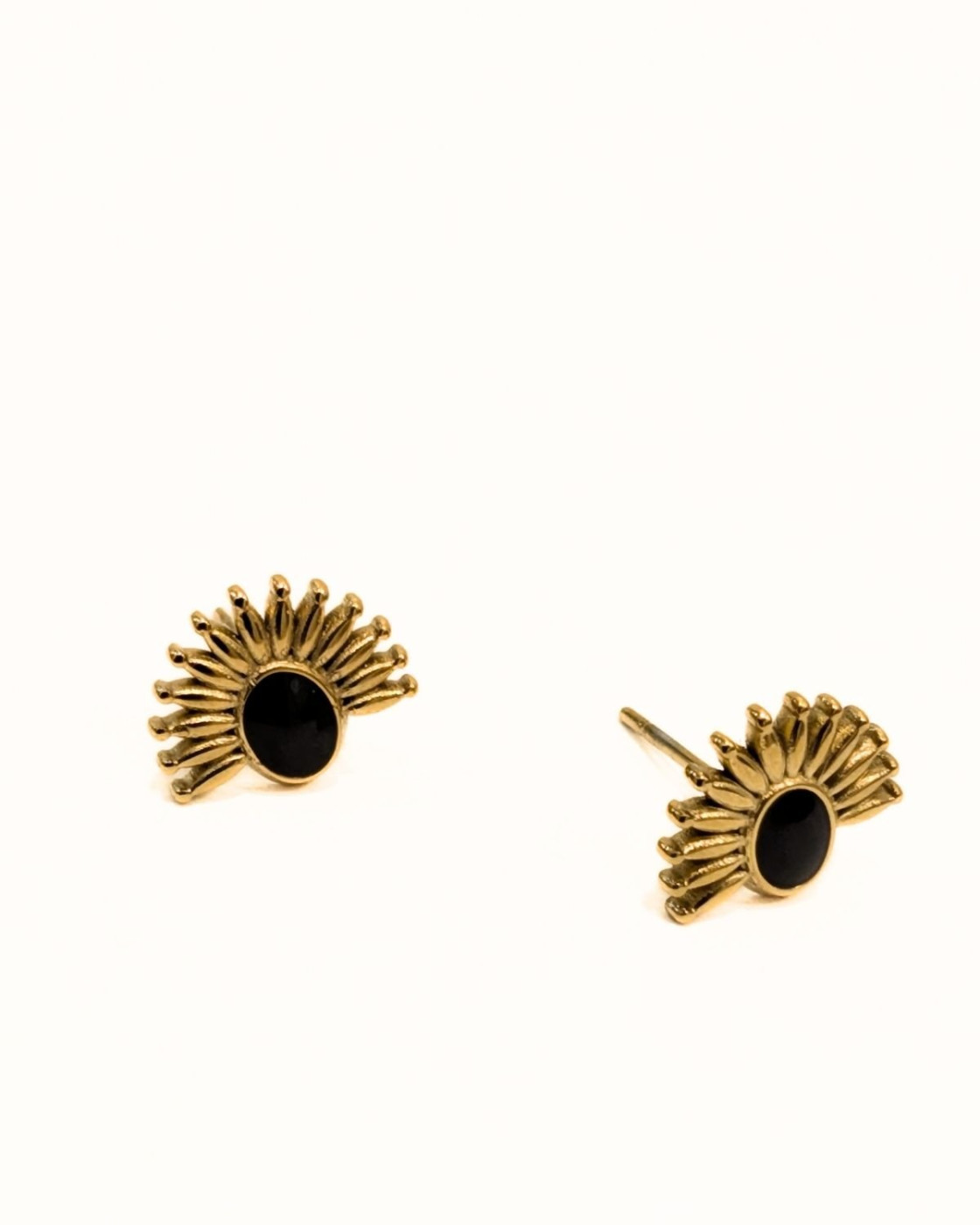 Boucles d'oreilles Acier demi-soleil-Or et noir