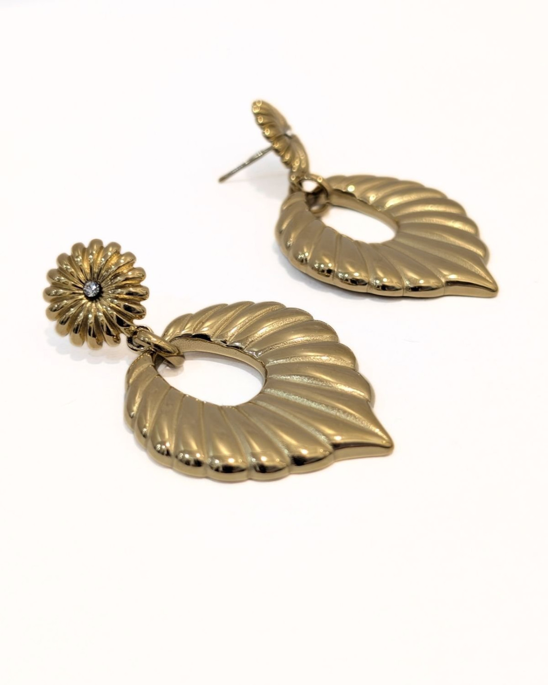 Boucles d'oreilles femme acier doré et strass Geneviève