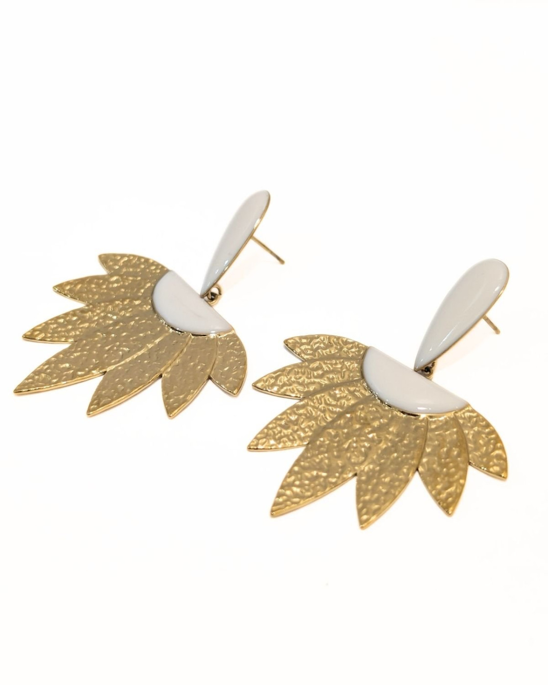 Boucles d'oreilles femme acier doré émail blanc Germaine