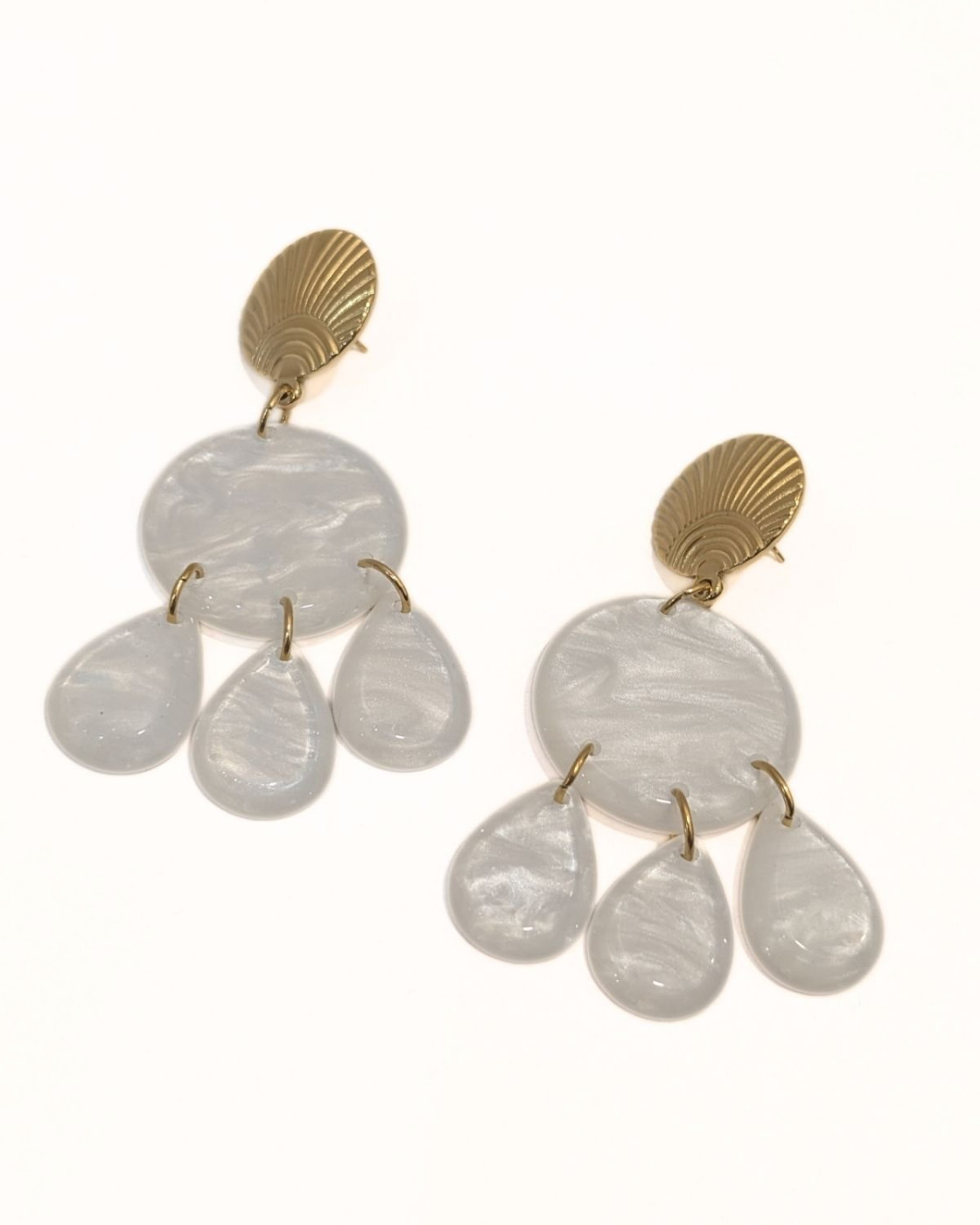 Boucles d'oreilles femme acier doré perles nacre blanches Renée
