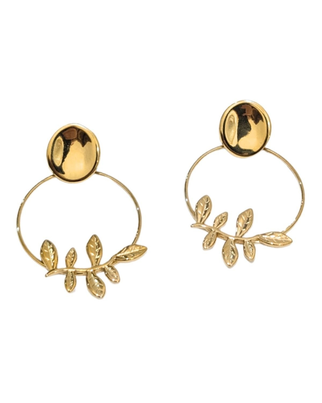 Boucles d'oreilles femme acier doré feuilles de laurier