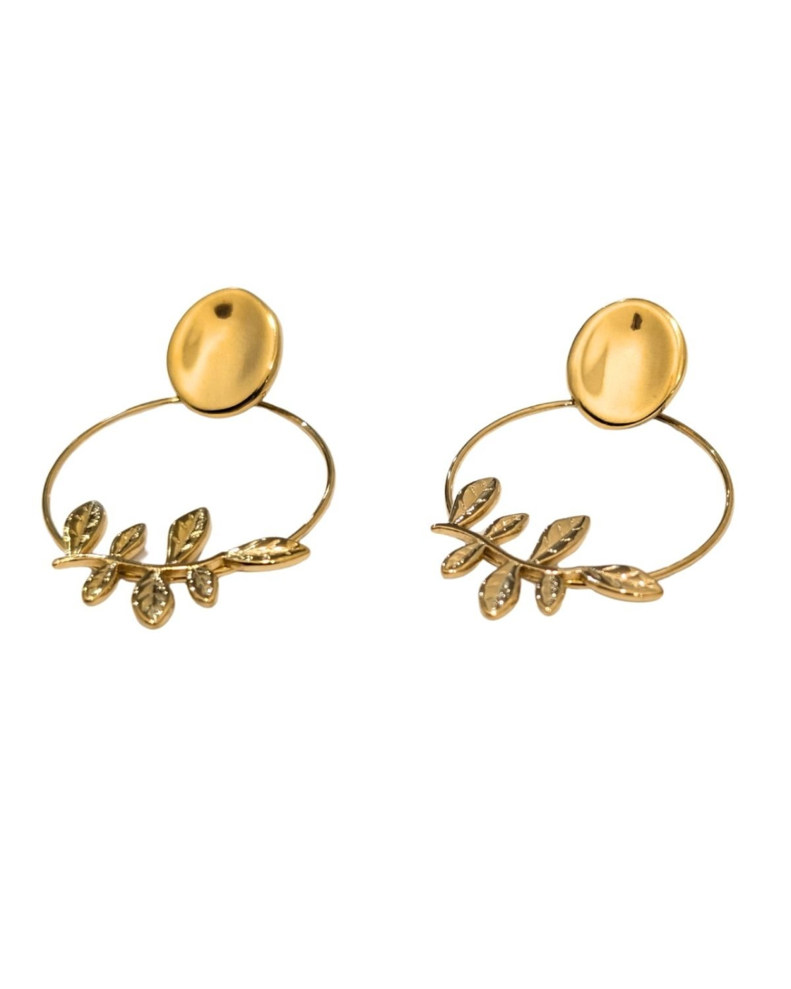 Boucles d'oreilles femme acier doré feuilles de laurier