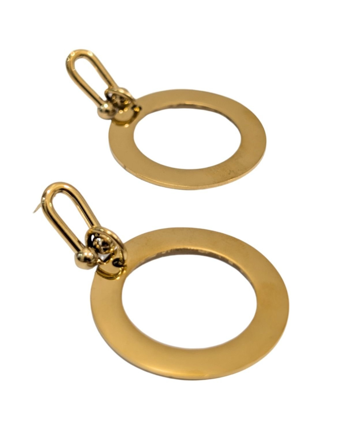 Boucles d'oreilles femme acier doré anneau pendant