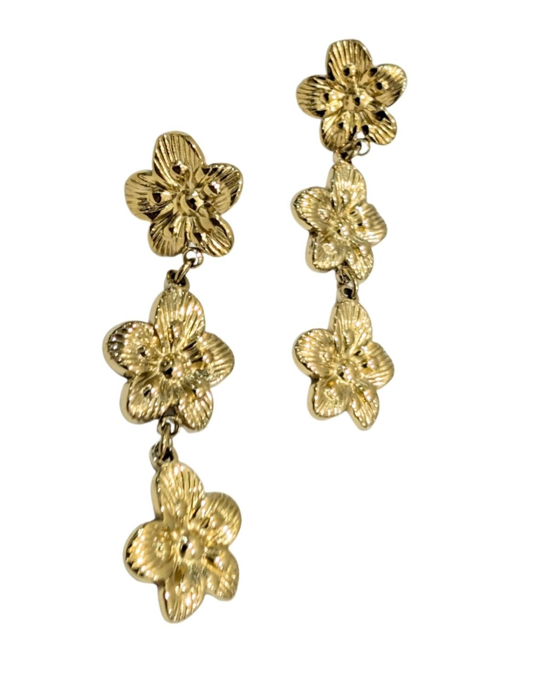 Boucles d'oreilles femme acier doré fleurs pendantes