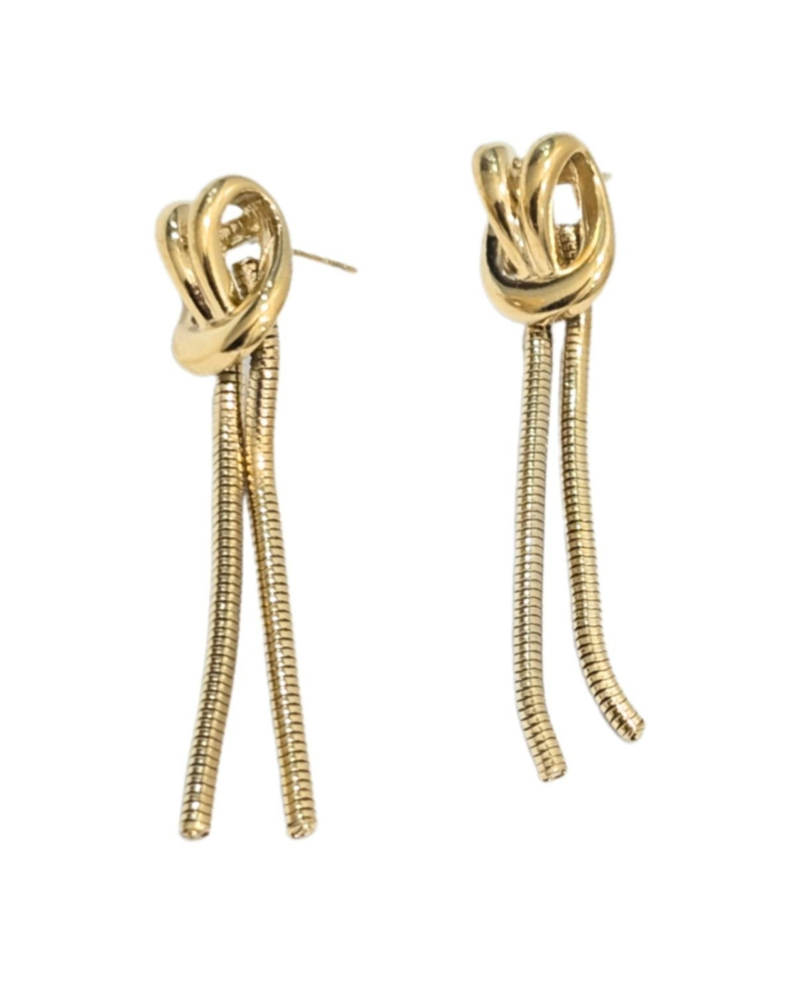 Boucles d'oreilles pendantes femme acier doré noeuds 