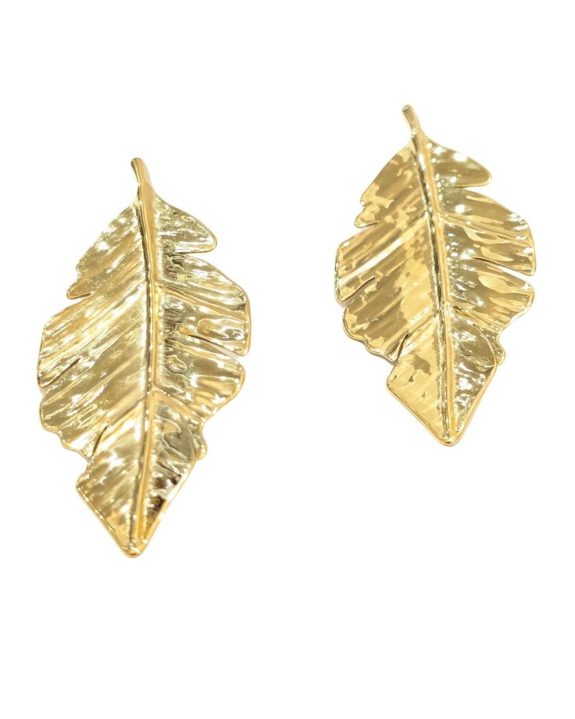 Boucles d'oreilles femme acier doré grandes feuilles