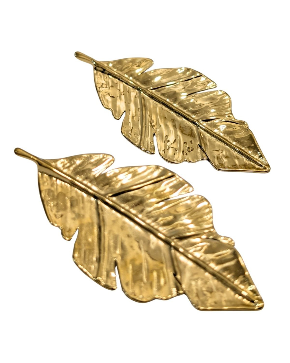 Boucles d'oreilles femme acier doré grandes feuilles