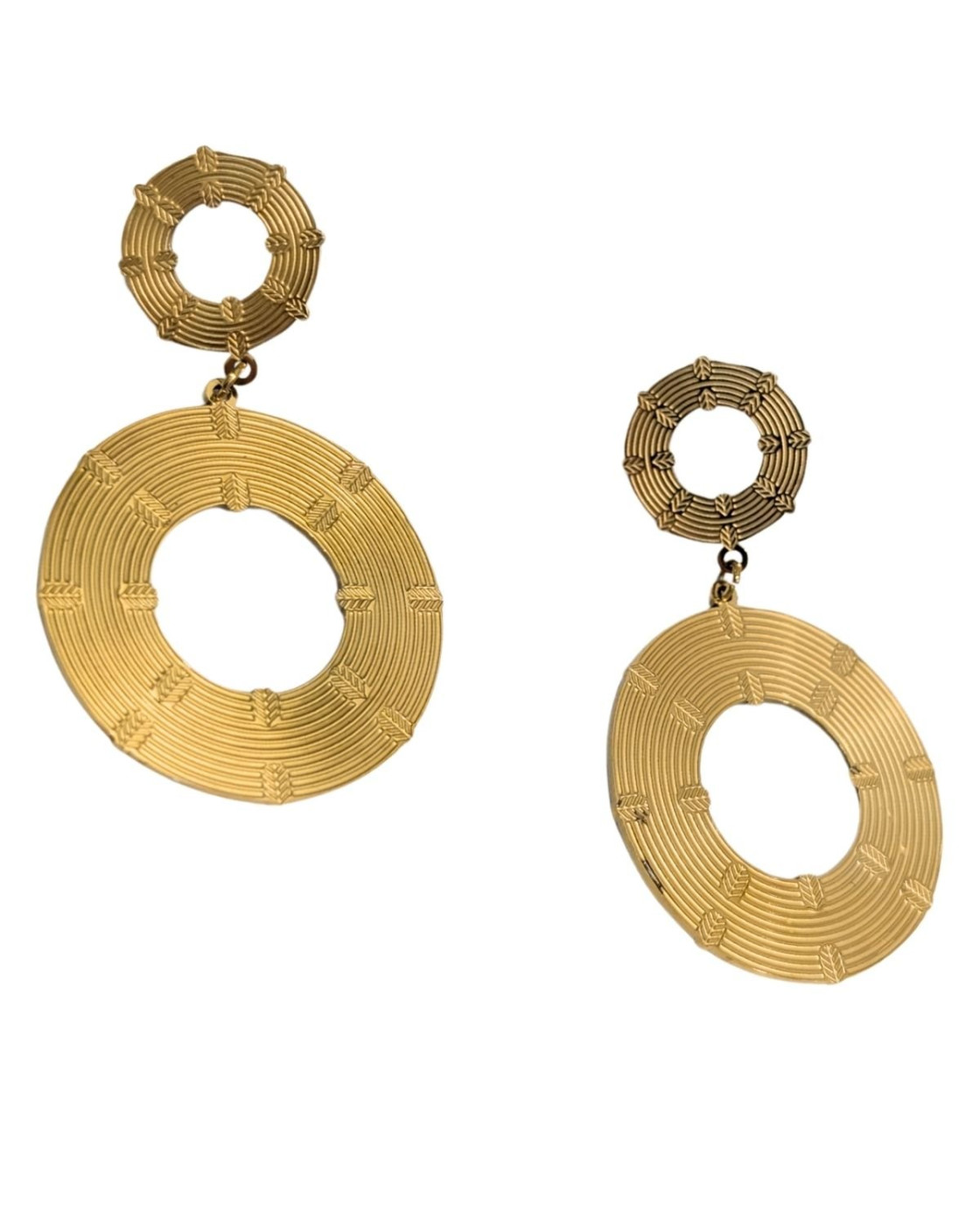 Boucles d'oreilles femme acier doré ronds supendus