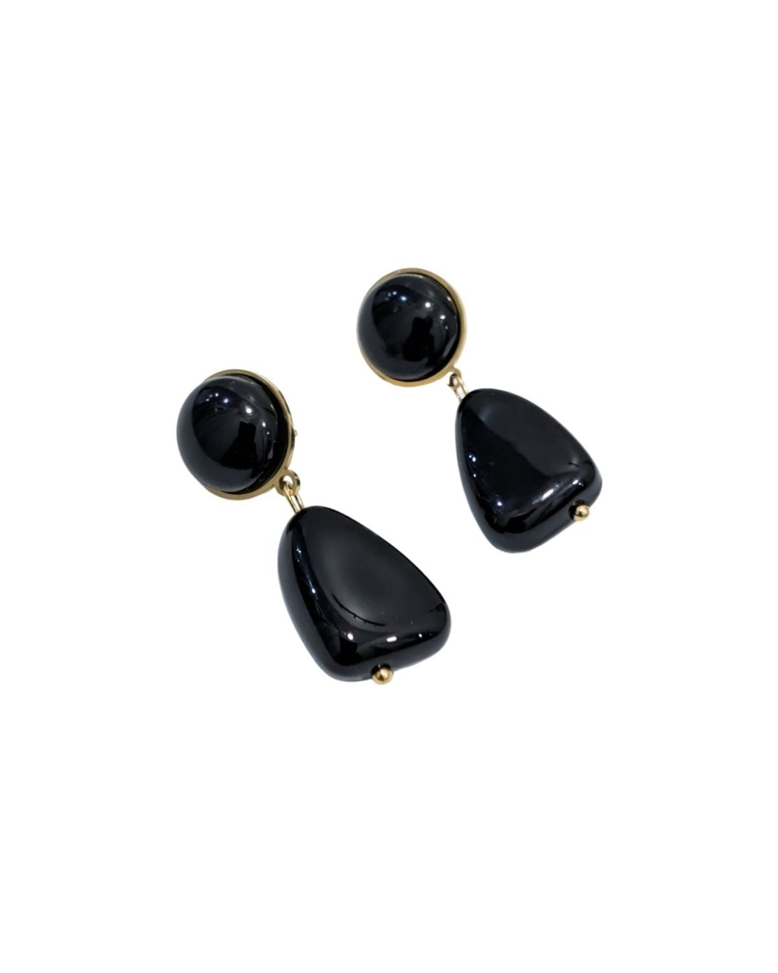 Boucles d'oreilles femme acier doré et pampille noire