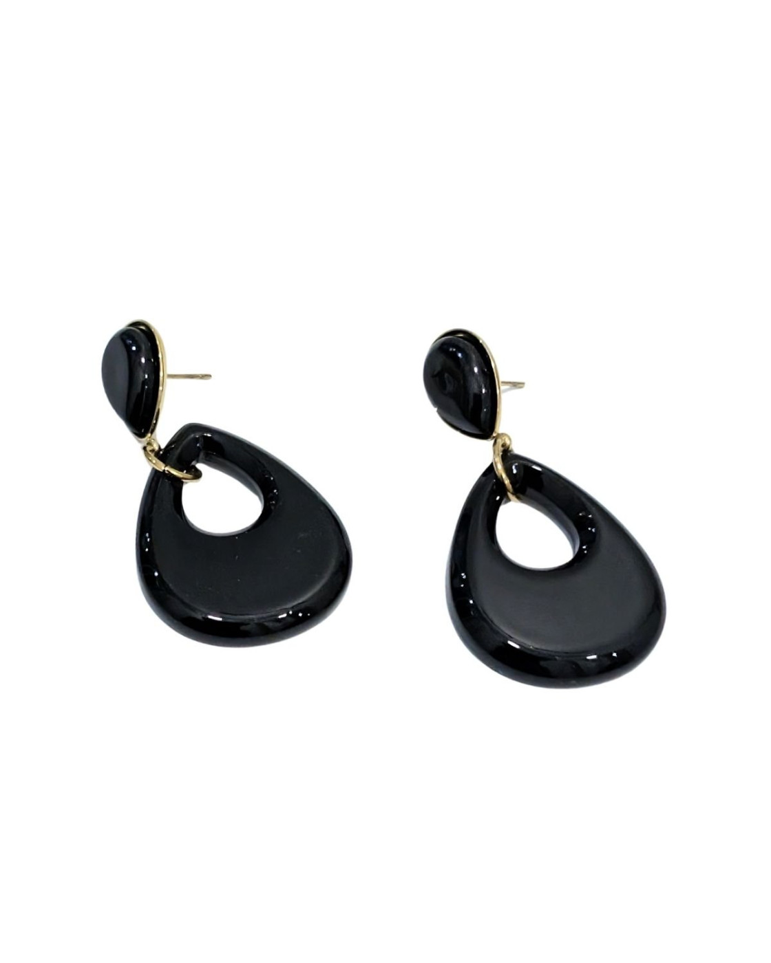 Boucles d'oreilles femme acier doré goutte noire