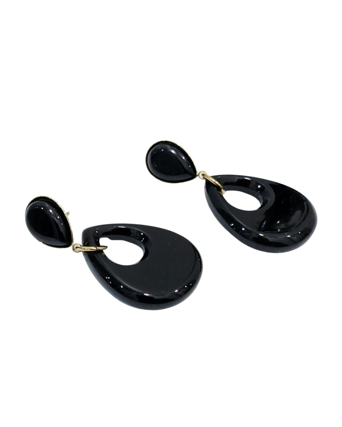 Boucles d'oreilles femme acier doré goutte noire