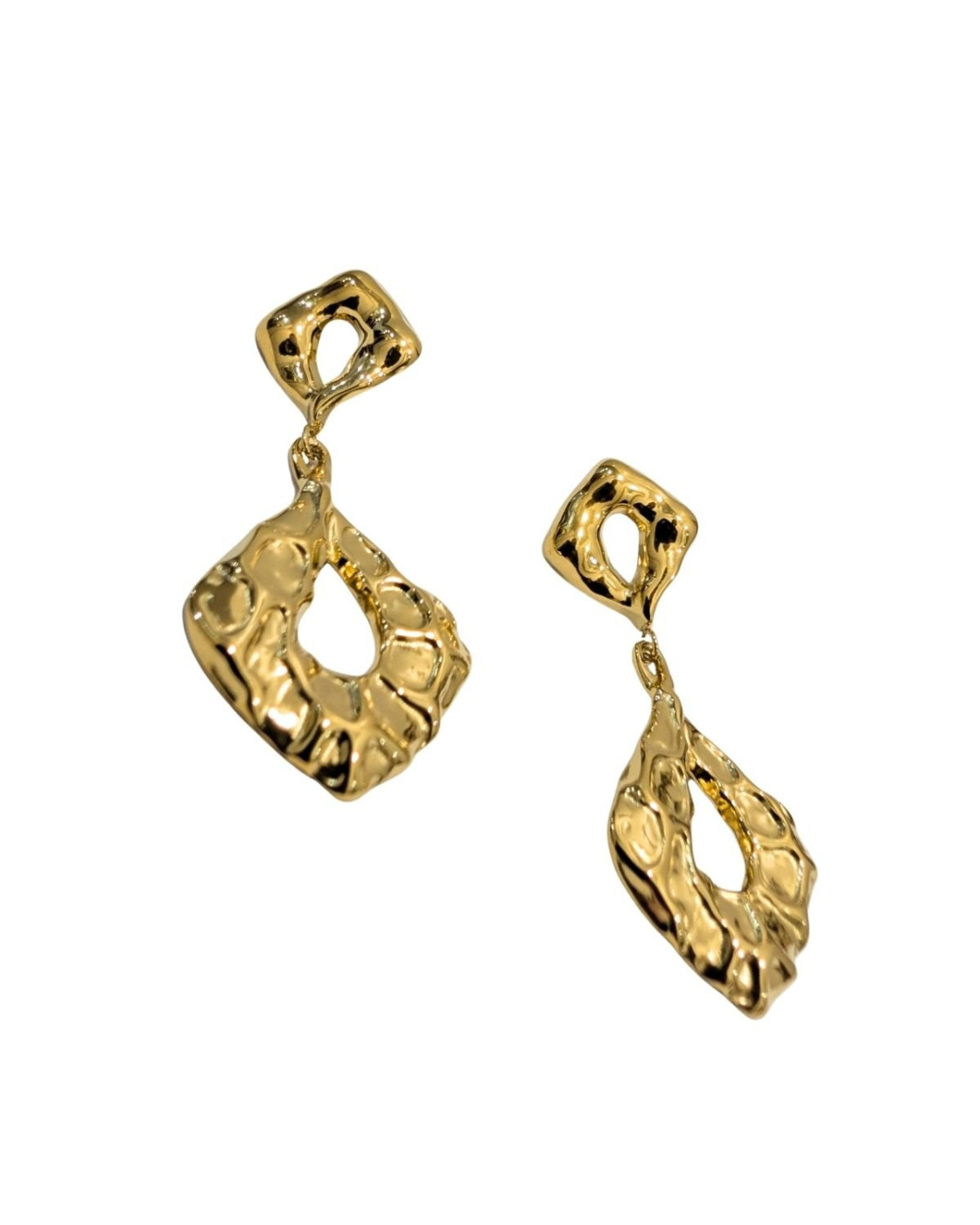 Boucles d'oreilles femme acier doré losanges martelés