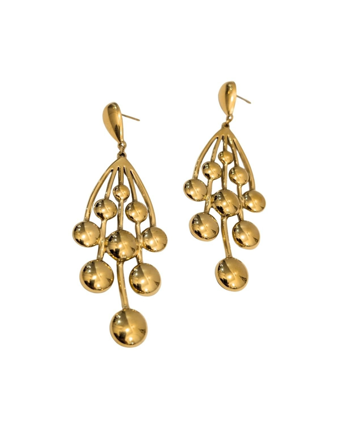 Boucles d'oreilles femme acier doré grappe pendante