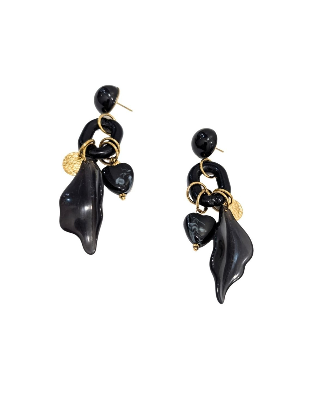 Boucles d'oreilles noires femme acier doré Prunille