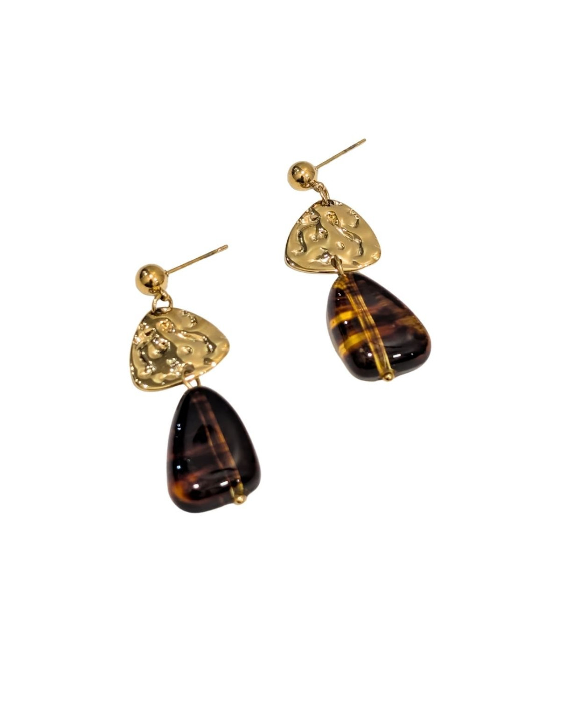 Boucles d'oreilles femme acier doré et marron Ligeia
