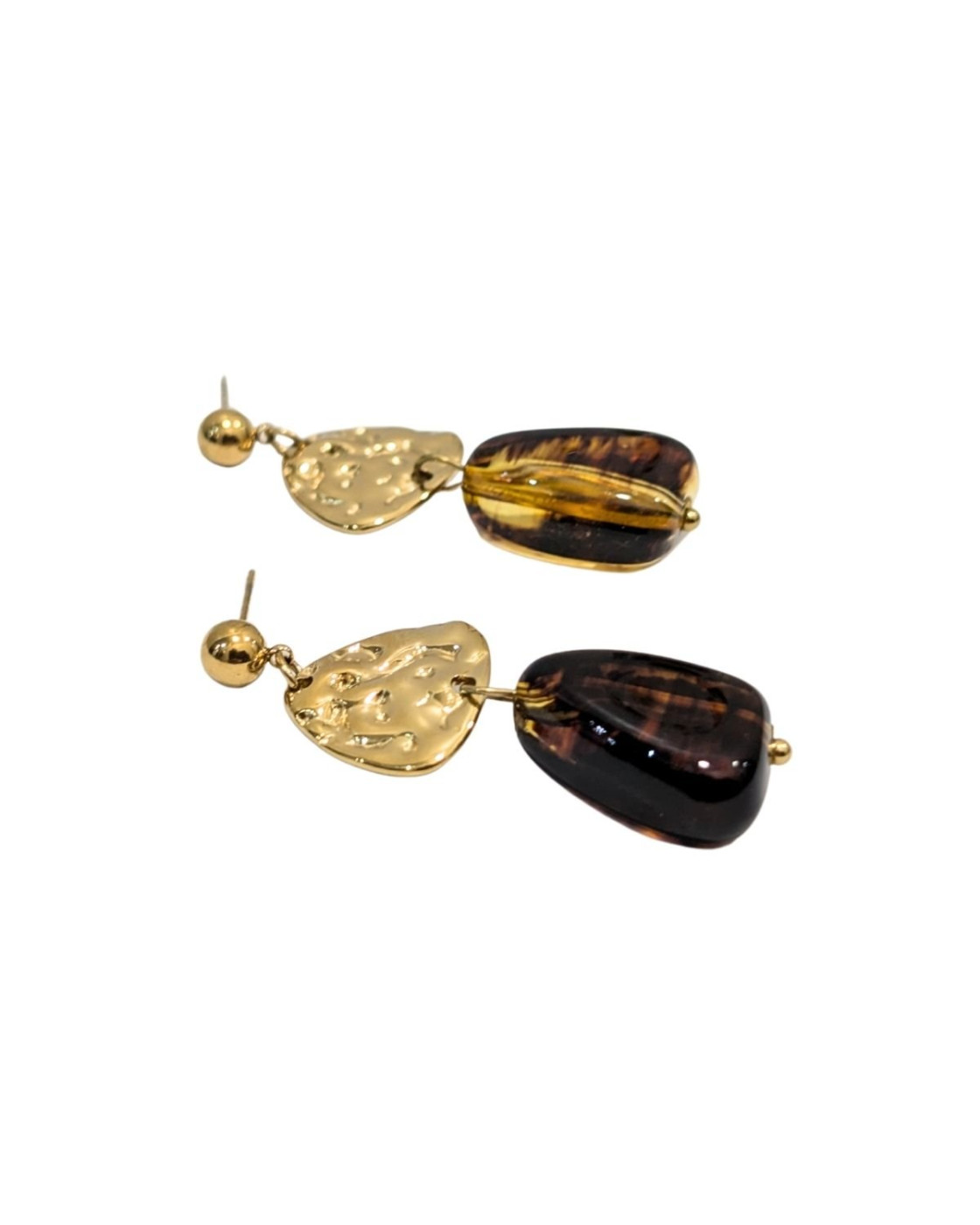Boucles d'oreilles femme acier doré et marron Ligeia
