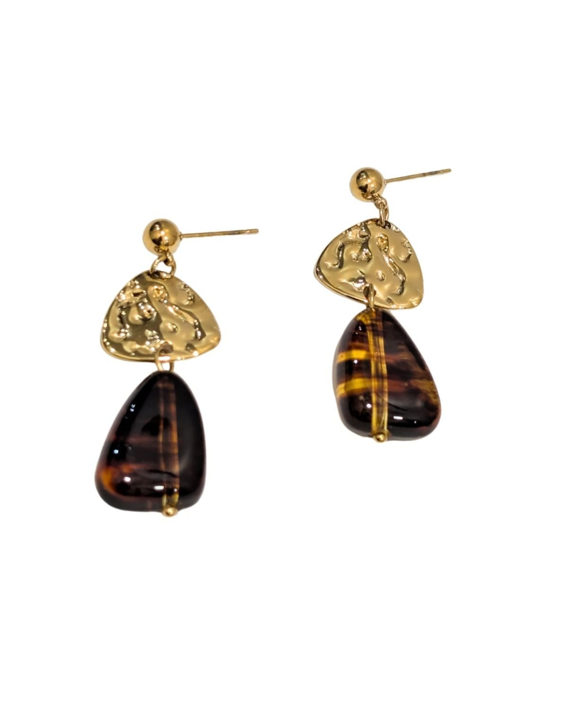 Boucles d'oreilles femme acier doré et marron Ligeia