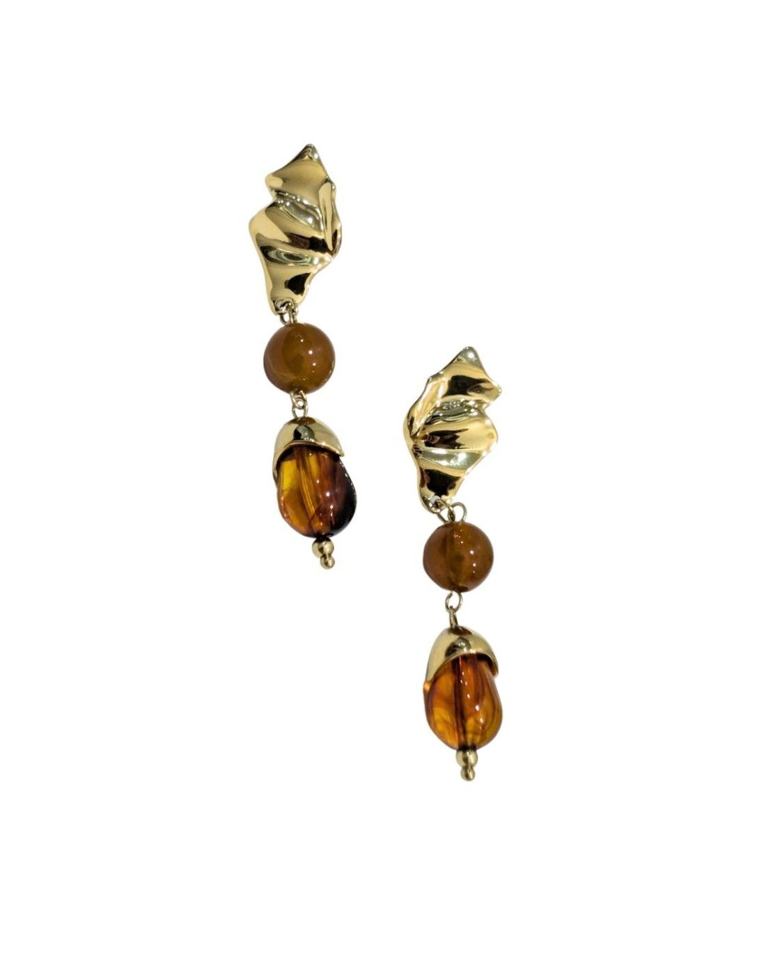 Boucles d'oreilles femme acier doré et marron Azénor