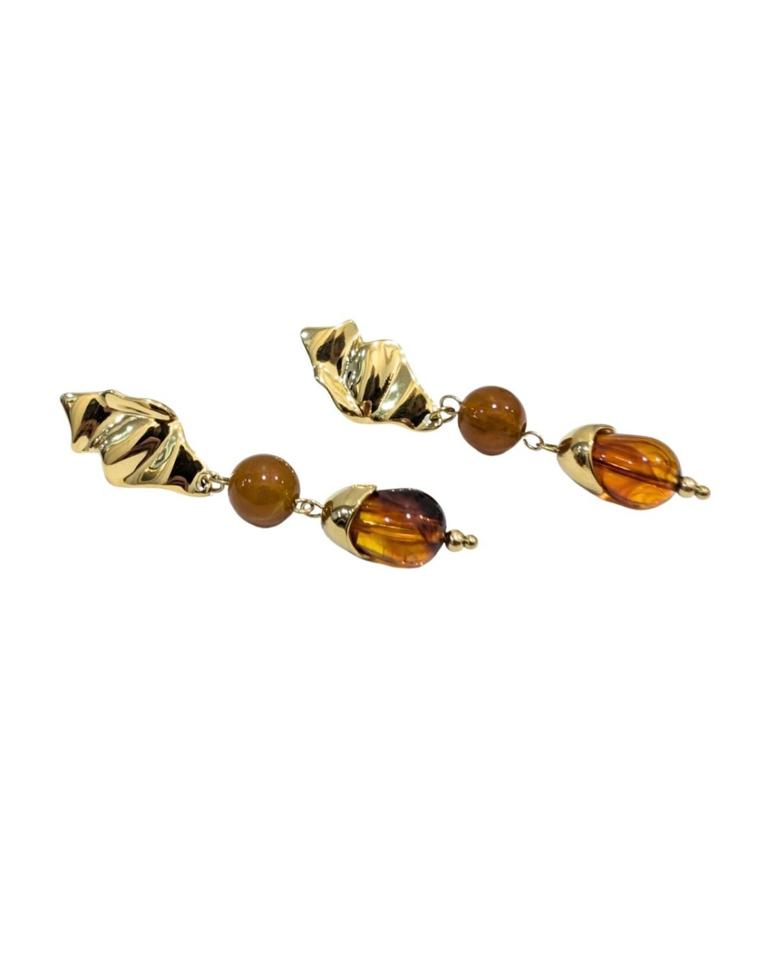 Boucles d'oreilles femme acier doré et marron Azénor