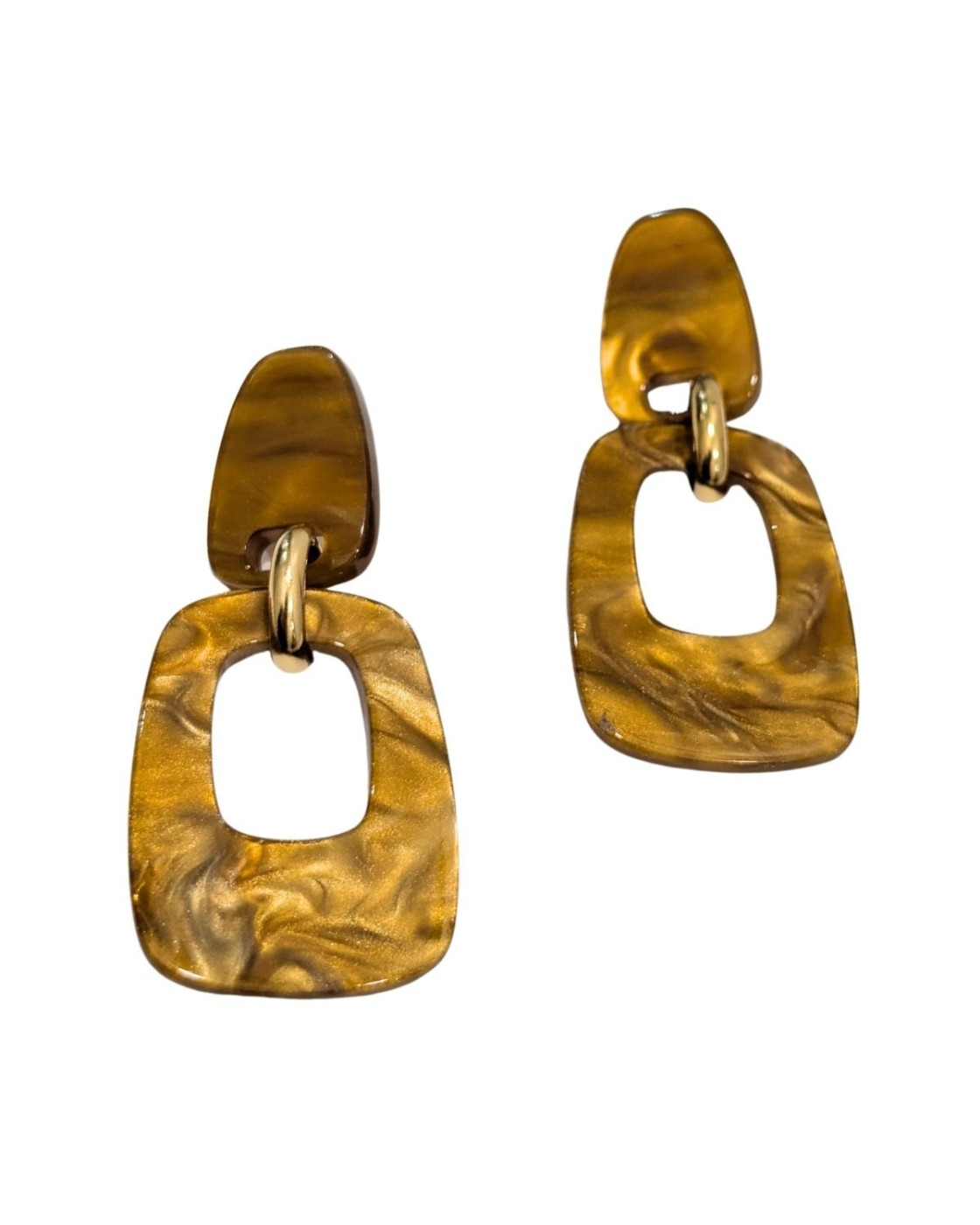 Boucles d'oreilles femme acier doré et camel