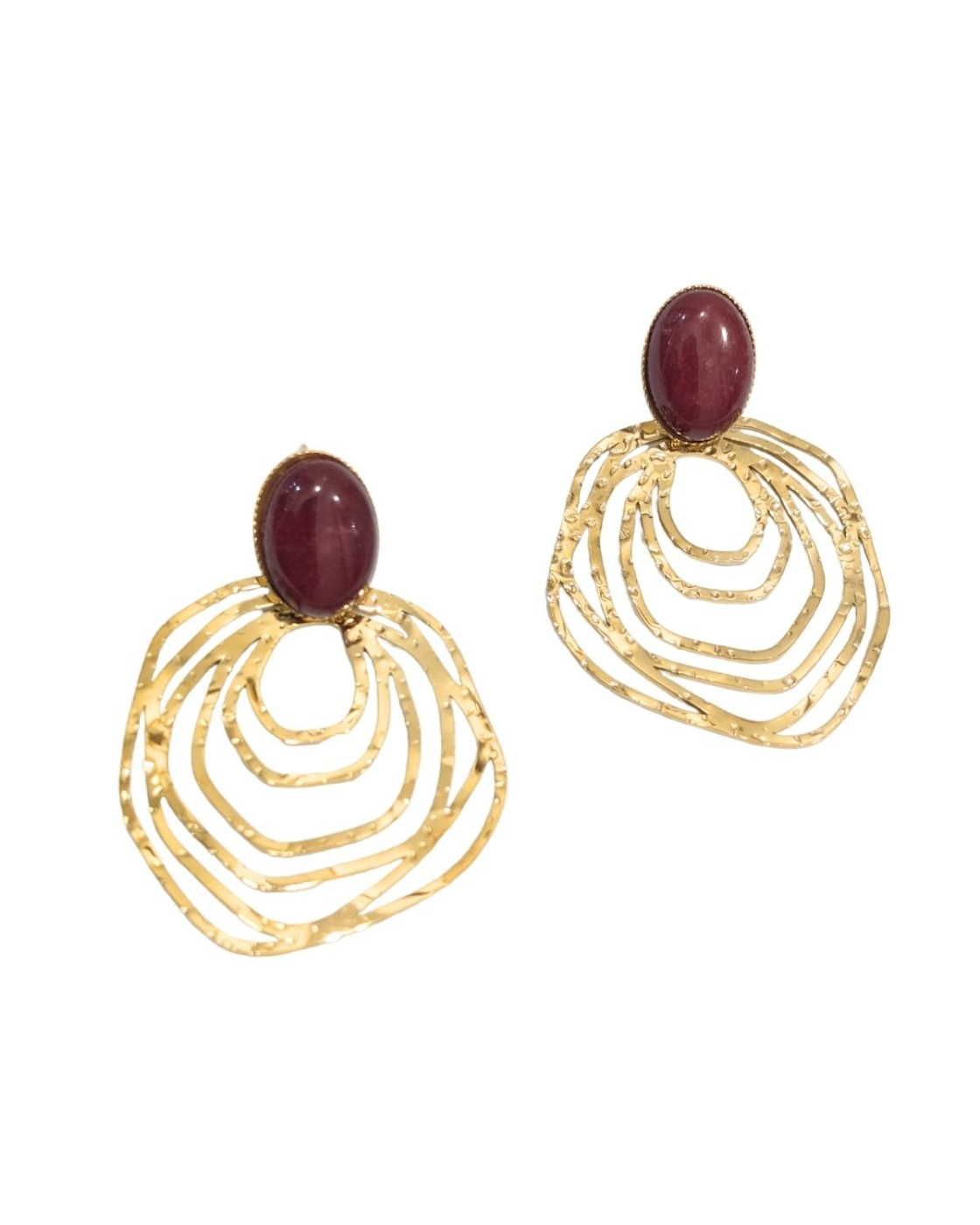 Boucles d'oreilles femme acier doré et bordeaux Eudoxie