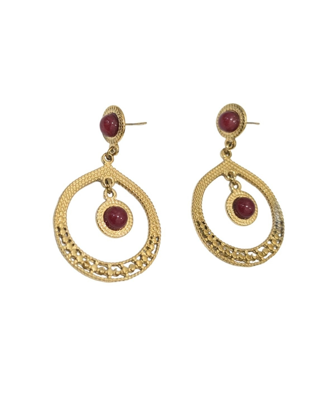 Boucles d'oreilles femme acier doré et bordeaux Orphélia