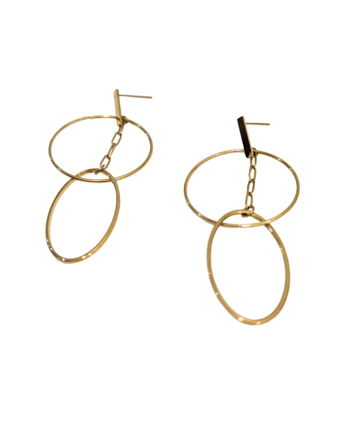 Boucles d'oreilles femme acier doré anneau et ovale entrelacés