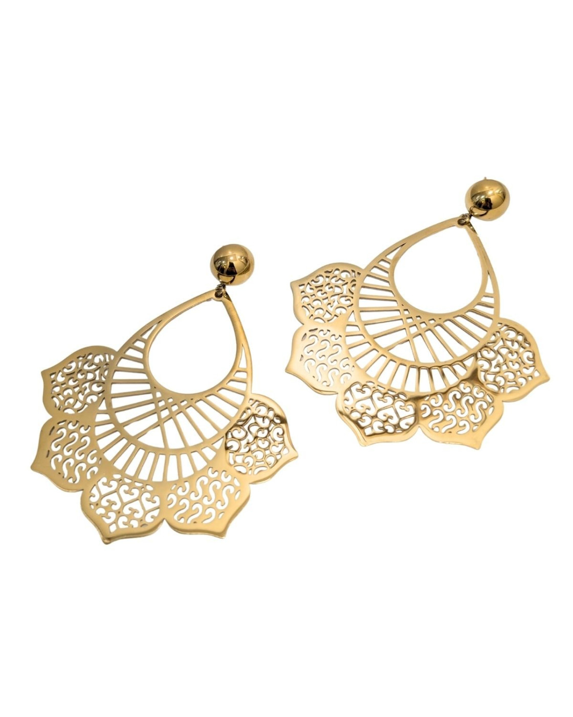 Boucles d'oreilles femme acier doré fleur de lotus