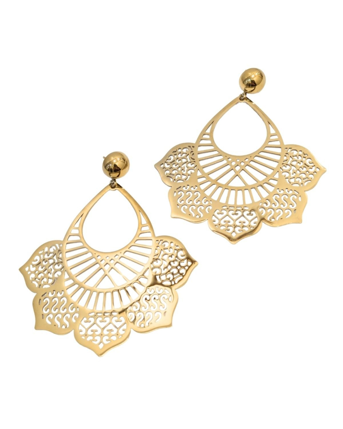 Boucles d'oreilles femme acier doré fleur de lotus